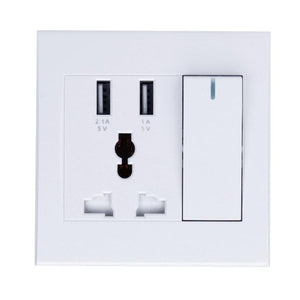 Universal USB Wall Socket 86 Type Concealed Dual USB Charging Wall Socket for PC iPhone Samsung Phone Tablet with Switch