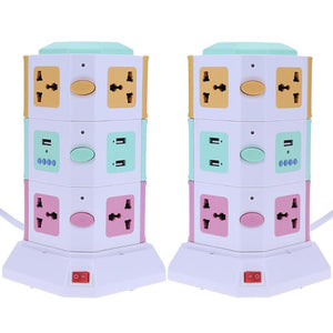 3 Layer Smart Electrical Plug UK EU Vertical Power Socket Outlet+2 USB Ports Tower Surge Protector Power Strip Power Sockets hot