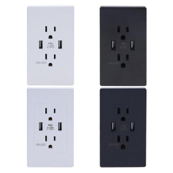 Smart Home Dual 2 USB Port 2.1A Wall Outlet Panel Plug US Socket Electrical Power Outlet Charger Adapter for Cell Phone