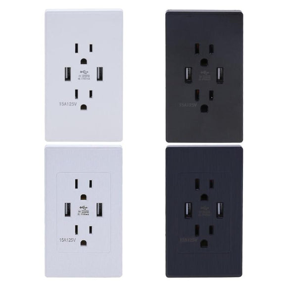 Dual USB Port Wall Socket Charger 2.1A Power Outlet Plate Panel Station US